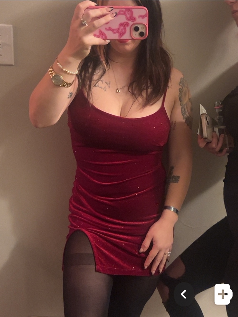 Sparkle Red Velvet Slip Dress with Side Slit